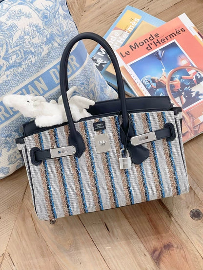 Hermès Birkin Shoulder Light 29 in Black Evercolor and Embroidered Toile Palladium Hardware