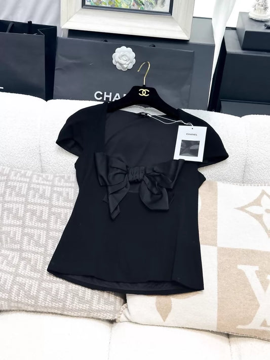 Chanel 23S black bow top