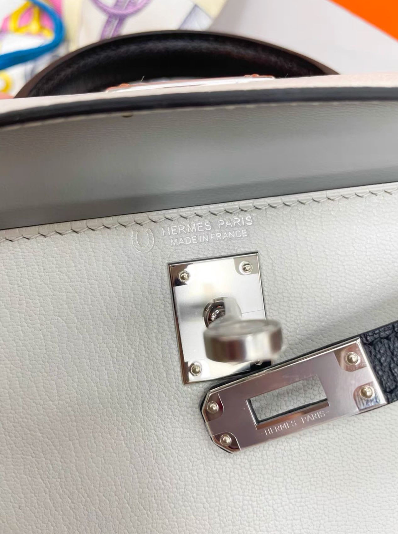 Hermes Minikelly Second Generation Pearl Gray Black Silver