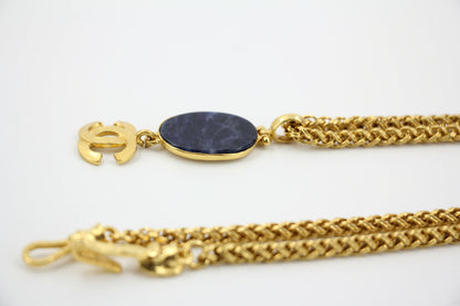 Chanel Vintage 95A Lapis Lazuli Marble Blue Oval Pendant Gold Plated Necklace