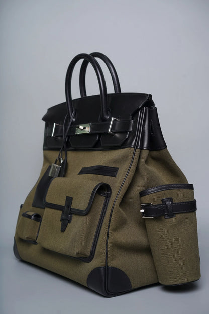 Hermes Birkin 40 HAC Cargo Vert Militaire Toile black Evercalf leather Palladium Hardware