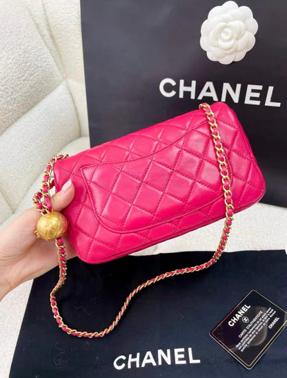 Chanel rose red gold ball cf large mini chain bag