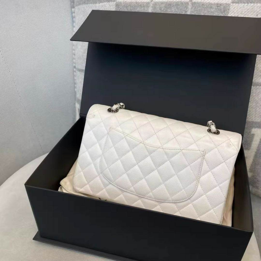 Chanel White Lychee Leather Classic Flap bag Medium – Wararni.com