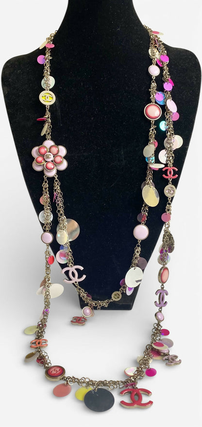 Chanel 04S Ultra Rare Statement DOUBLE XL Hot Pink Lavender Neon CC Necklace Belt