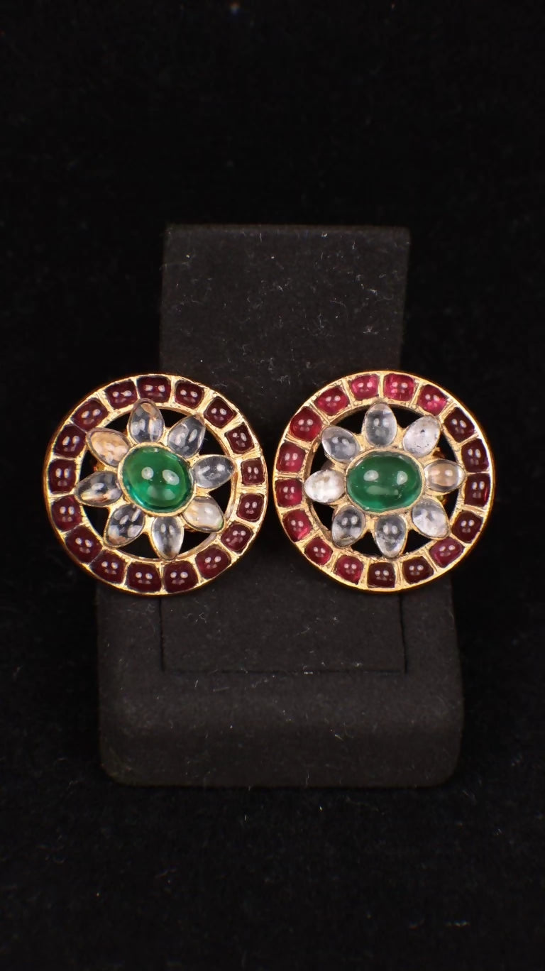 Chanel 1994 Openwork Red and Green Flower Glass Clip-on Earrings