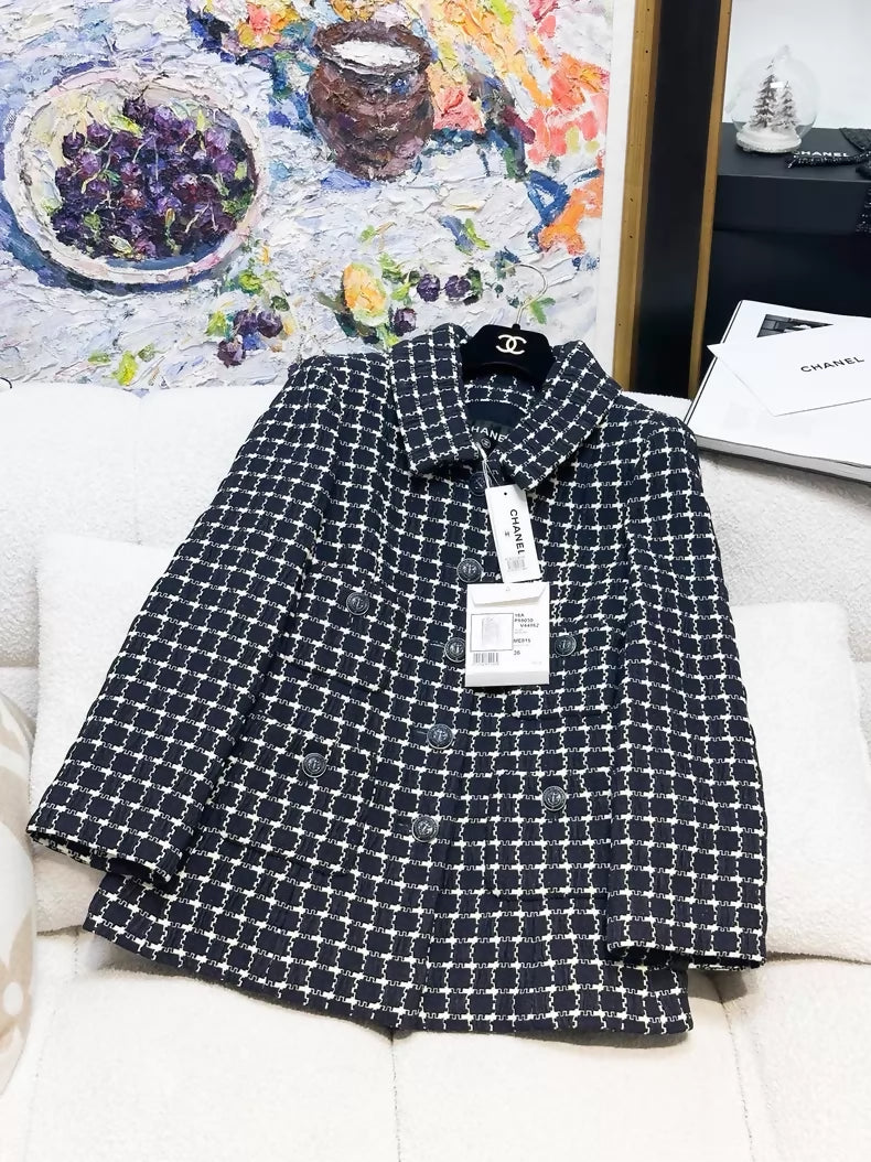 Chanel 18A blue and white checked tweed jacket
