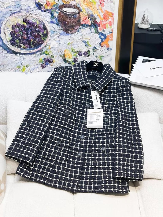 Chanel 18A blue and white checked tweed jacket