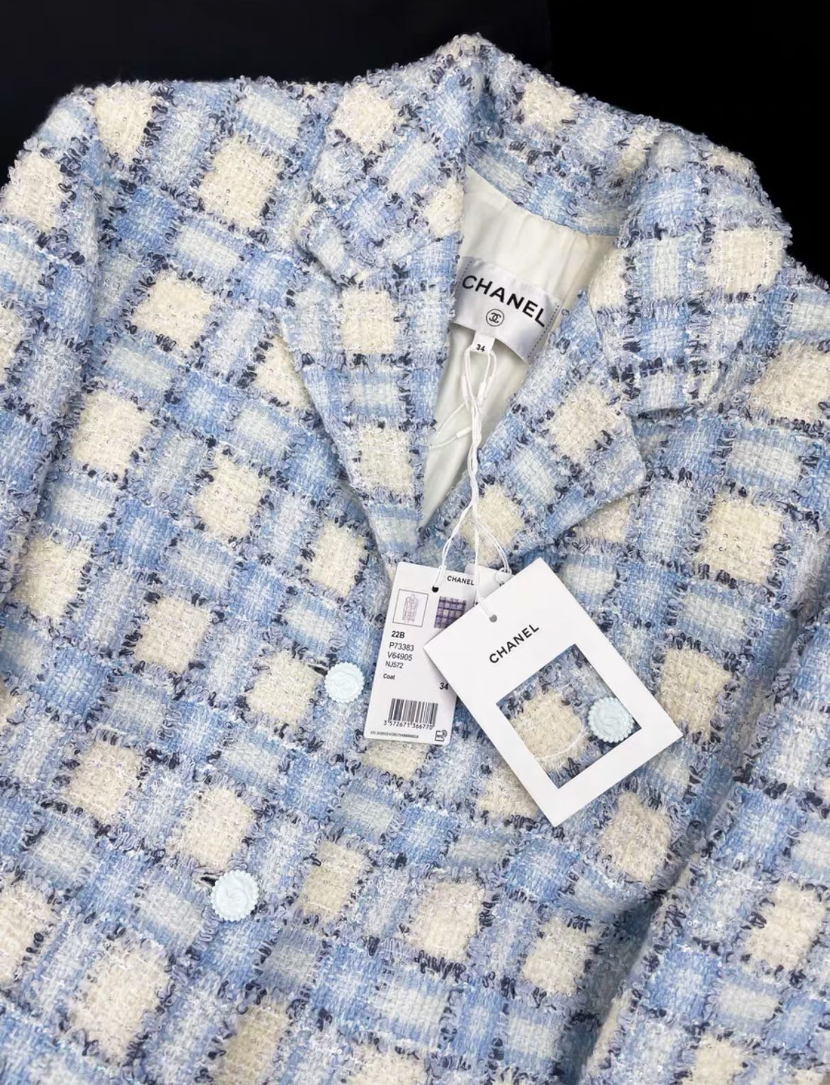 Chanel 2022 light blue Plaid Print Coat