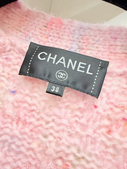 Chanel 17A pink cashmere tweed cardigan