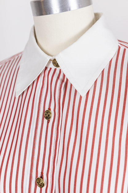 Chanel 1990s Vintage Red Striped Embroidered Logo Button-Down Shirt