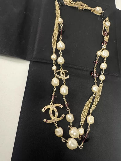 Chanel 12A Bombay Collection Purple Grape Glass Pearl Double Layer Necklace