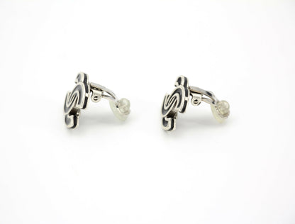Chanel Vintage 04A Metal Black Silver CC Clip-on Earrings