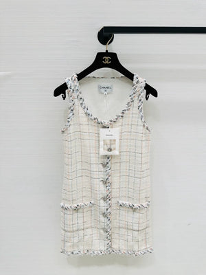 Chanel 25S mixed-color plaid tweed sleeveless vest dress