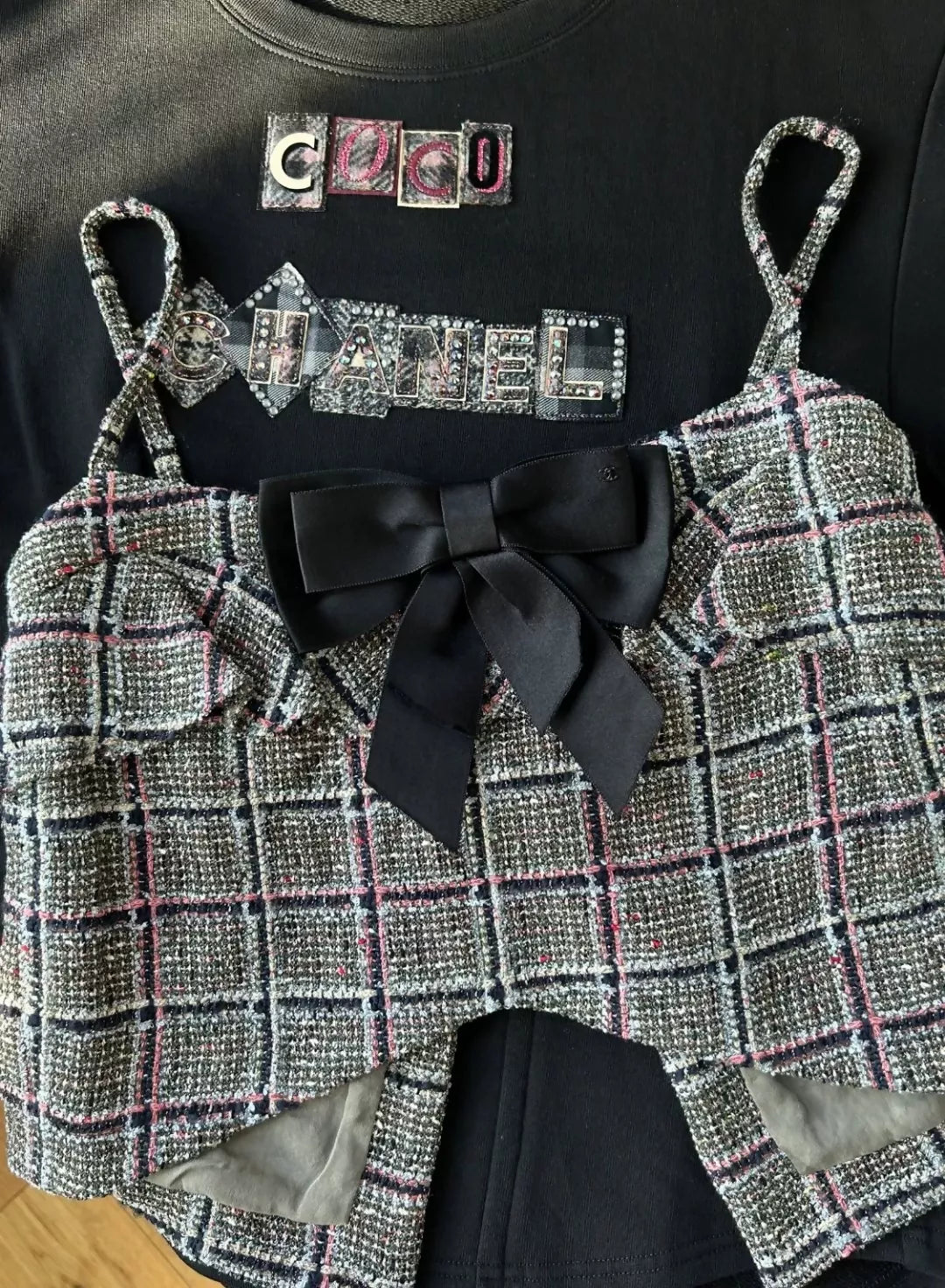 Chanel black bow check top