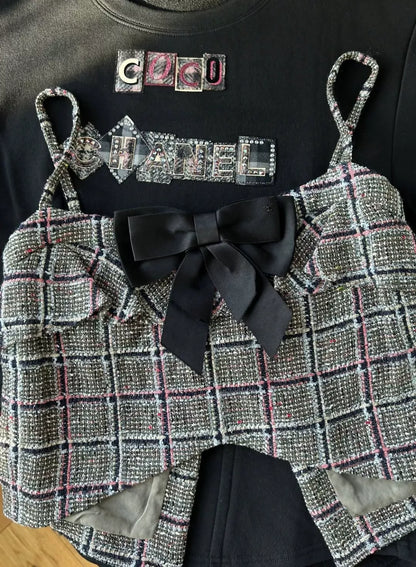 Chanel black bow check top