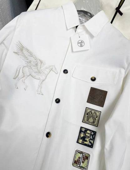 Hermes 23SS white jacket with Pegasus embroidery