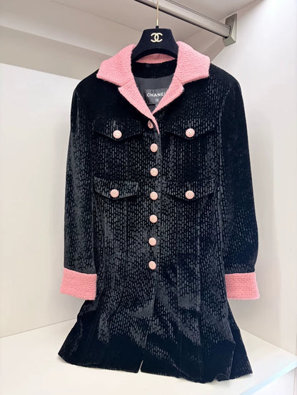 Chanel 22B Velvet black pink dress