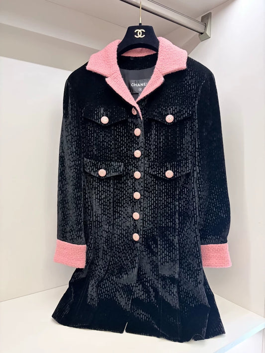 Chanel 22B Velvet black pink dress