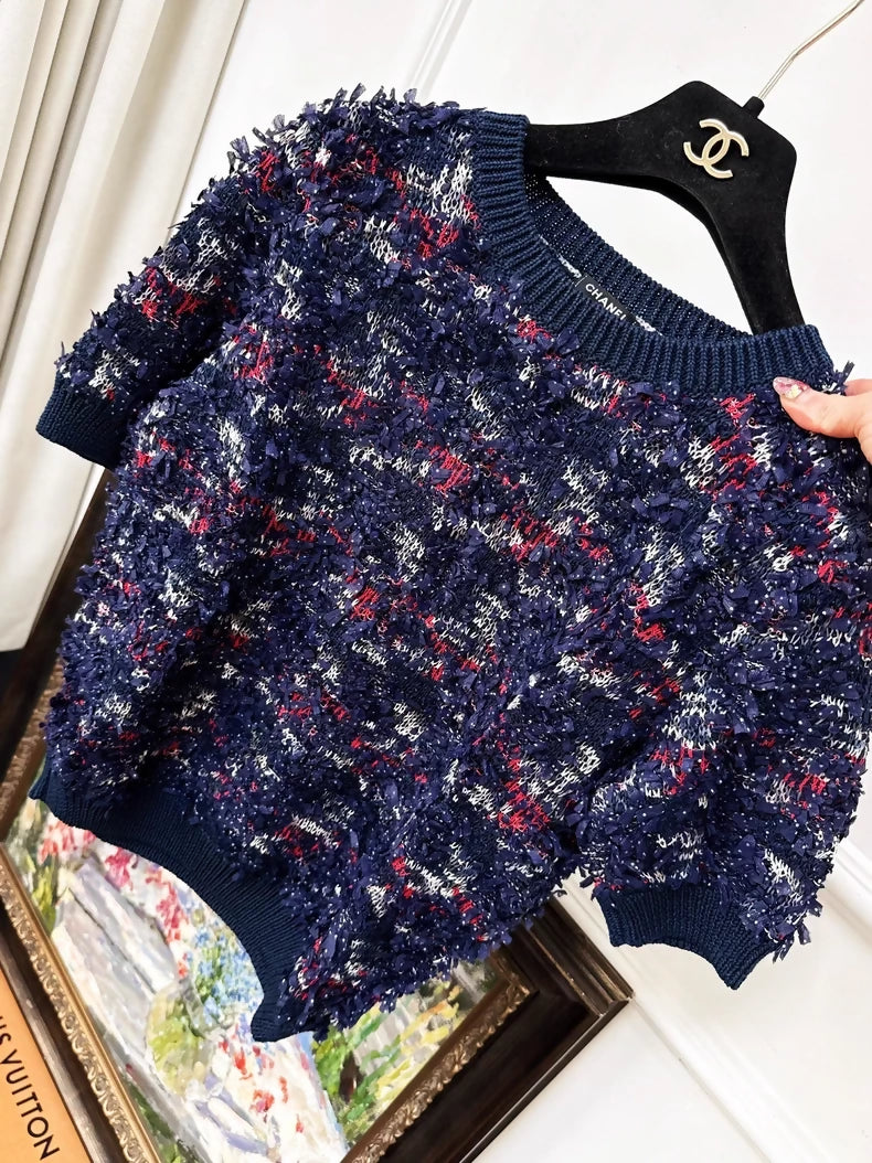 Chanel 16s blue woven top