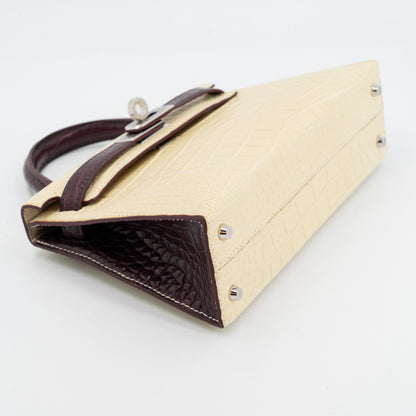 Hermes Mini Kelly 20 Rouge Sellier Vanille Matte Alligator Palladium hardware