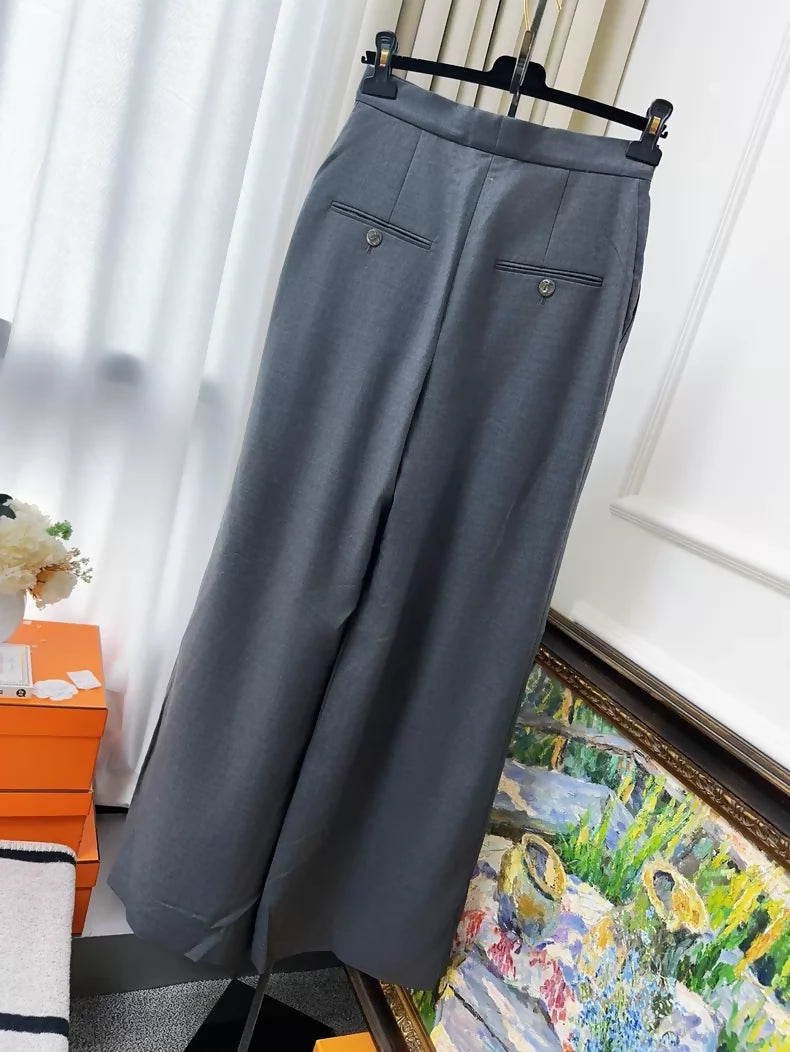 Chanel 22c grey oversized pleated suit trousers,