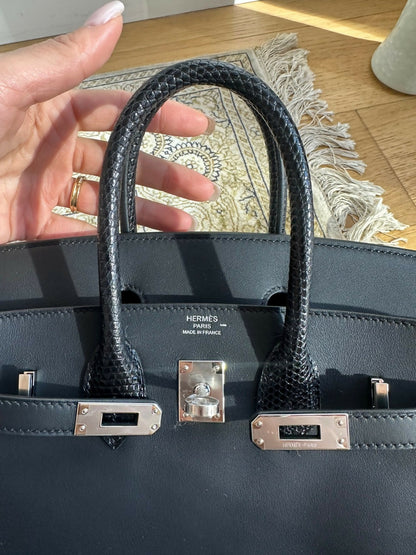 Hermès Birkin 25 Touch Black Shiny Niloticus Lizard and Swift leather Palladium Hardware