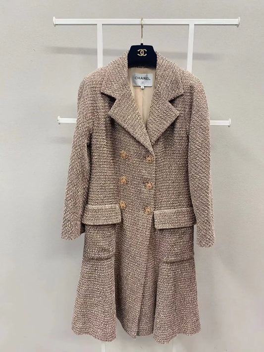 Chanel brown tweed long coat
