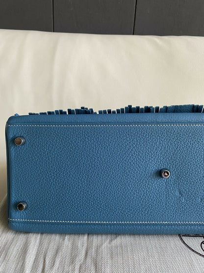 Hermes Vintage Kelly shoulder fringe in denim blue