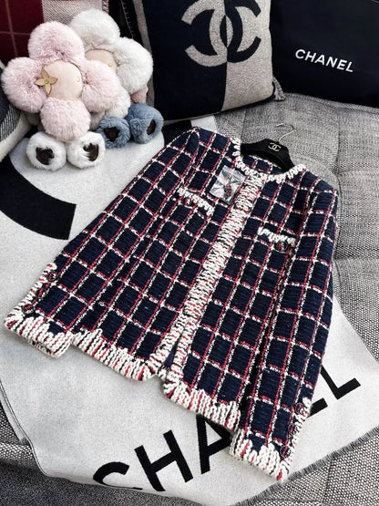 Chanel 19K Red and Blue Tweed Jacket