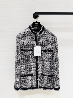 Chanel 23P Gray tweed jacket with black trim