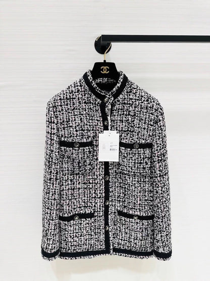 Chanel 23P Gray tweed jacket with black trim