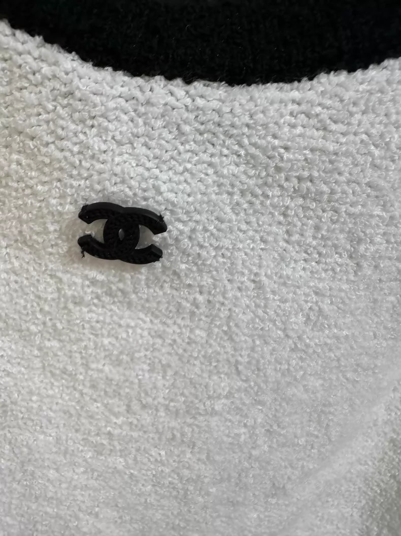 Chanel 23P black and white terry cloth camisole top