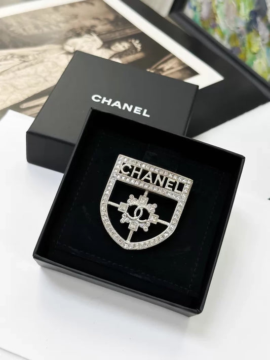 Chanel 15B Silver Shield Brooch