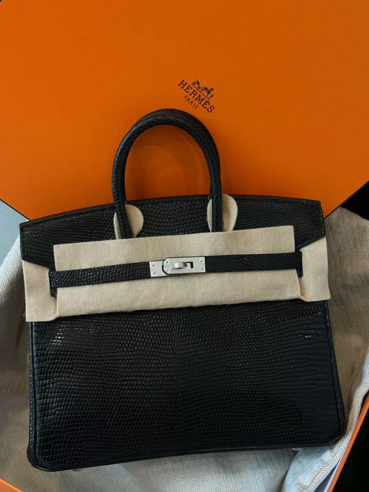 Hermès Birkin 25 Noir (Black) Lizard (Niloticus/Lizerd - Single Dash) with Palladium Hardware