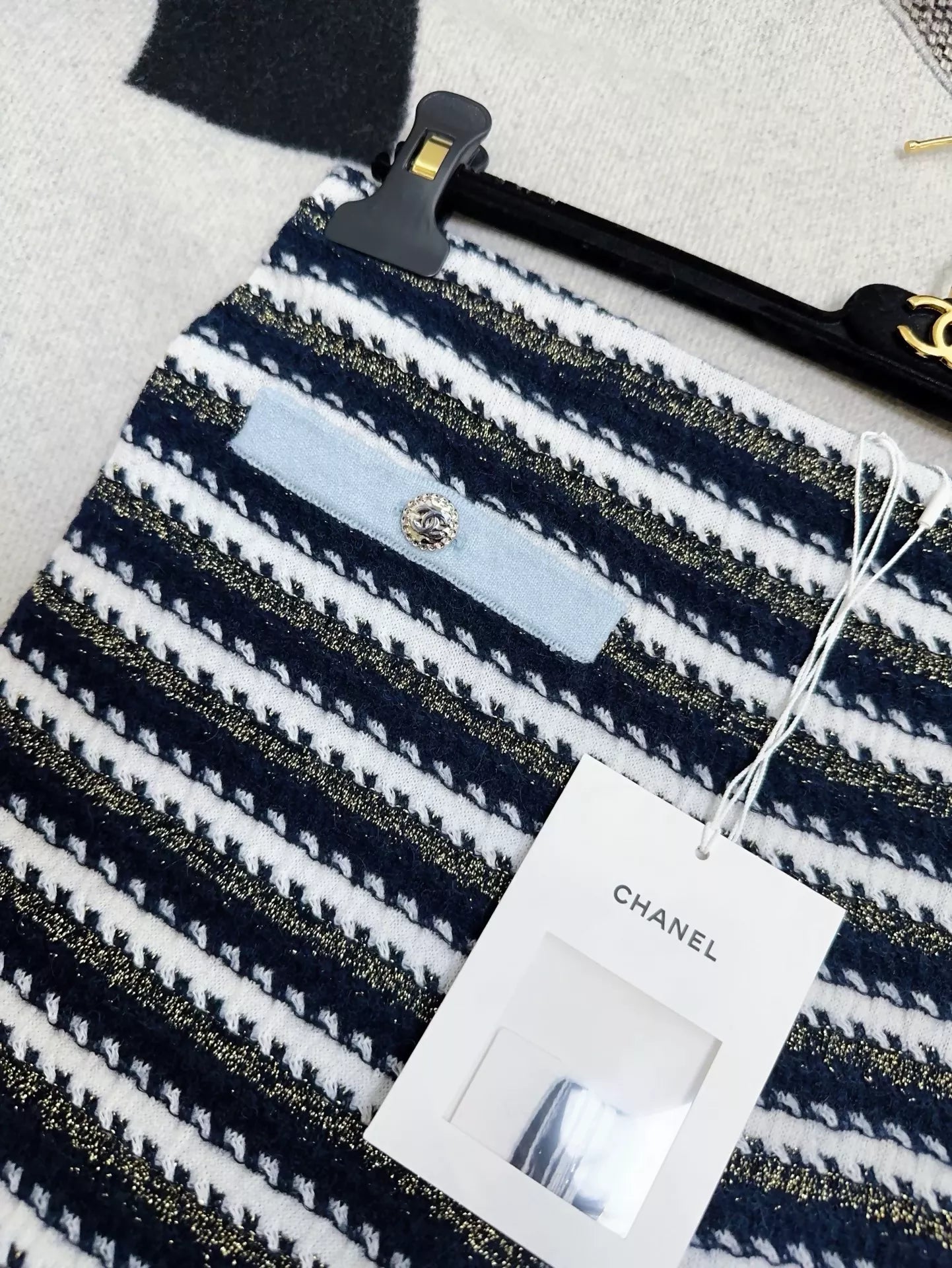 CHANEL 22b blue and white striped wide-leg pants