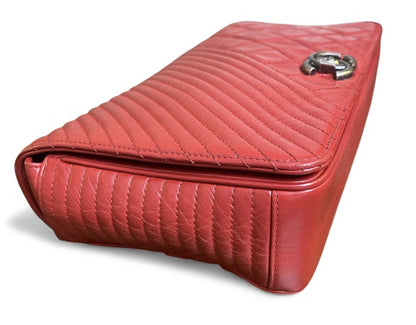 Chanel Red Quilted Glazed Aged Calfskin Leather Medium Coco Boy Flap Bag