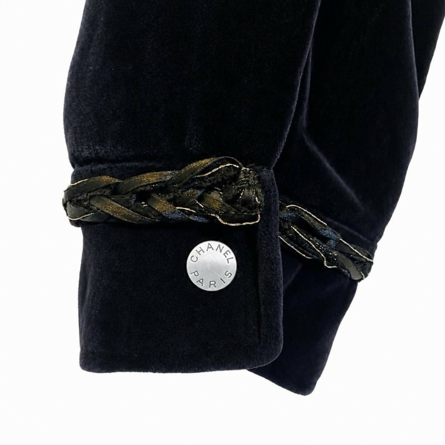 Rare Chanel 06A Runway Black Washed Velvet Bomber Biker Jacket FR 48