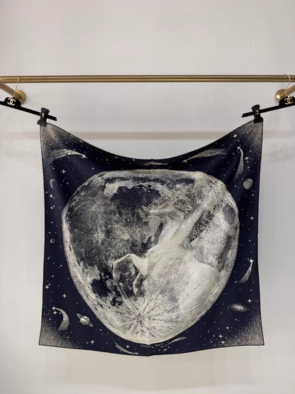 Hermes Limited Edition Deep Blue Moon Silk Scarf