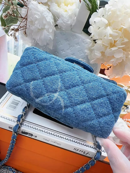 Chanel 20B denim CC logo print square bag with chain strap