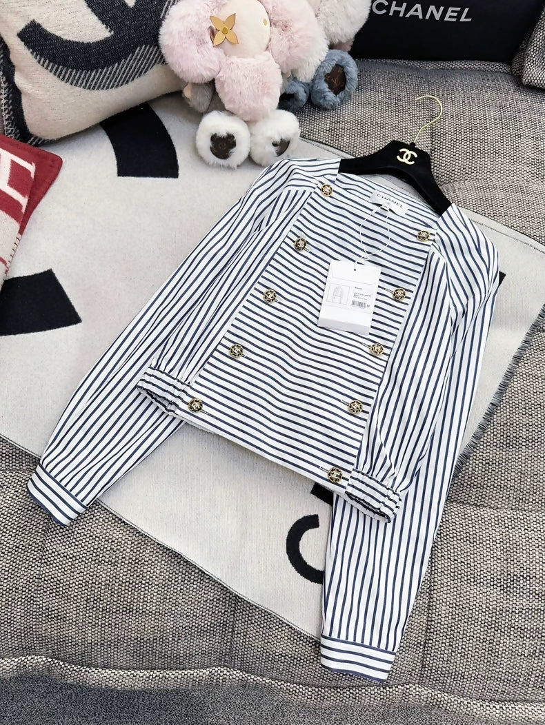 Chanel 22S blue and white striped shirt top