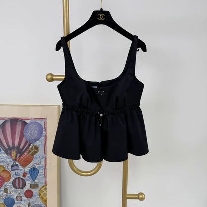 Prada Triangle Logo Black Camisole Top