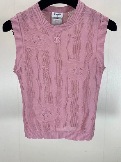 Chanel pink camellia lace vest