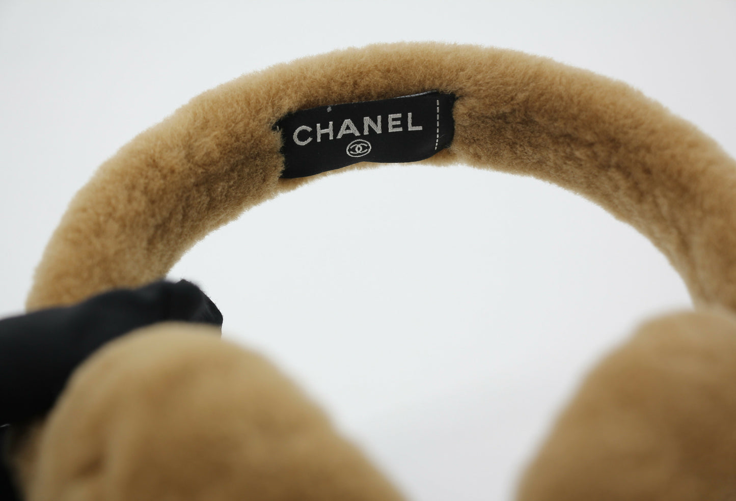 Chanel Shearling CC Earmuffs in Light Brown