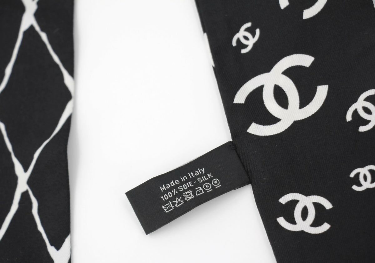 Chanel 23S 100% Silk Classic Black and White CC Logo Scarf