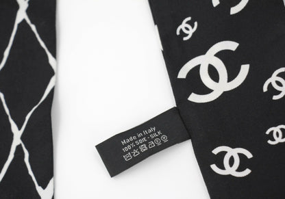 Chanel 23S 100% Silk Classic Black and White CC Logo Scarf
