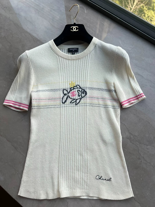 Chanel 25C white fish T-shirt
