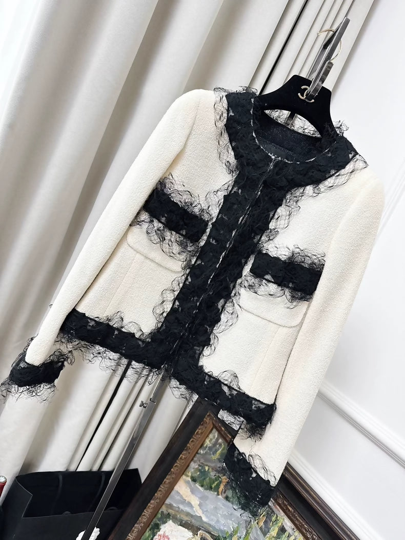 Chanel Black and White Lace Tweed Jacket