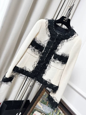 Chanel Black and White Lace Tweed Jacket