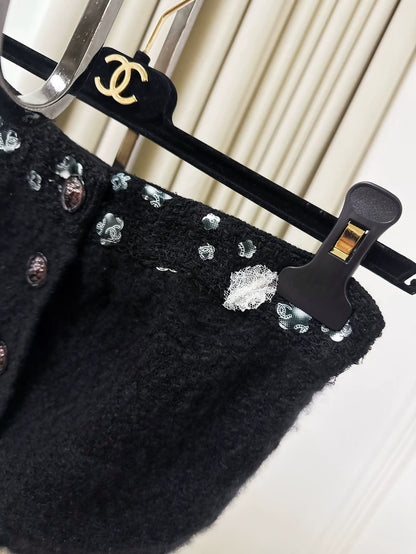 Chanel 22 Black Embroidered Floral Sequined Bandeau Top