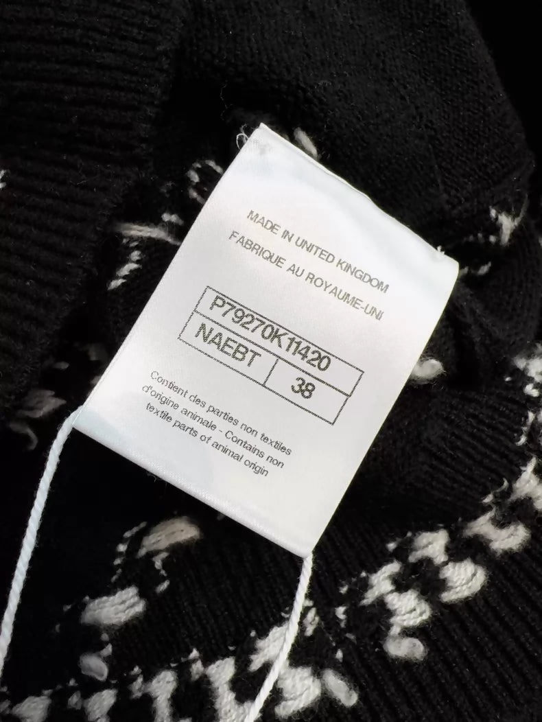 Chanel 25P black and white pearl print cardigan